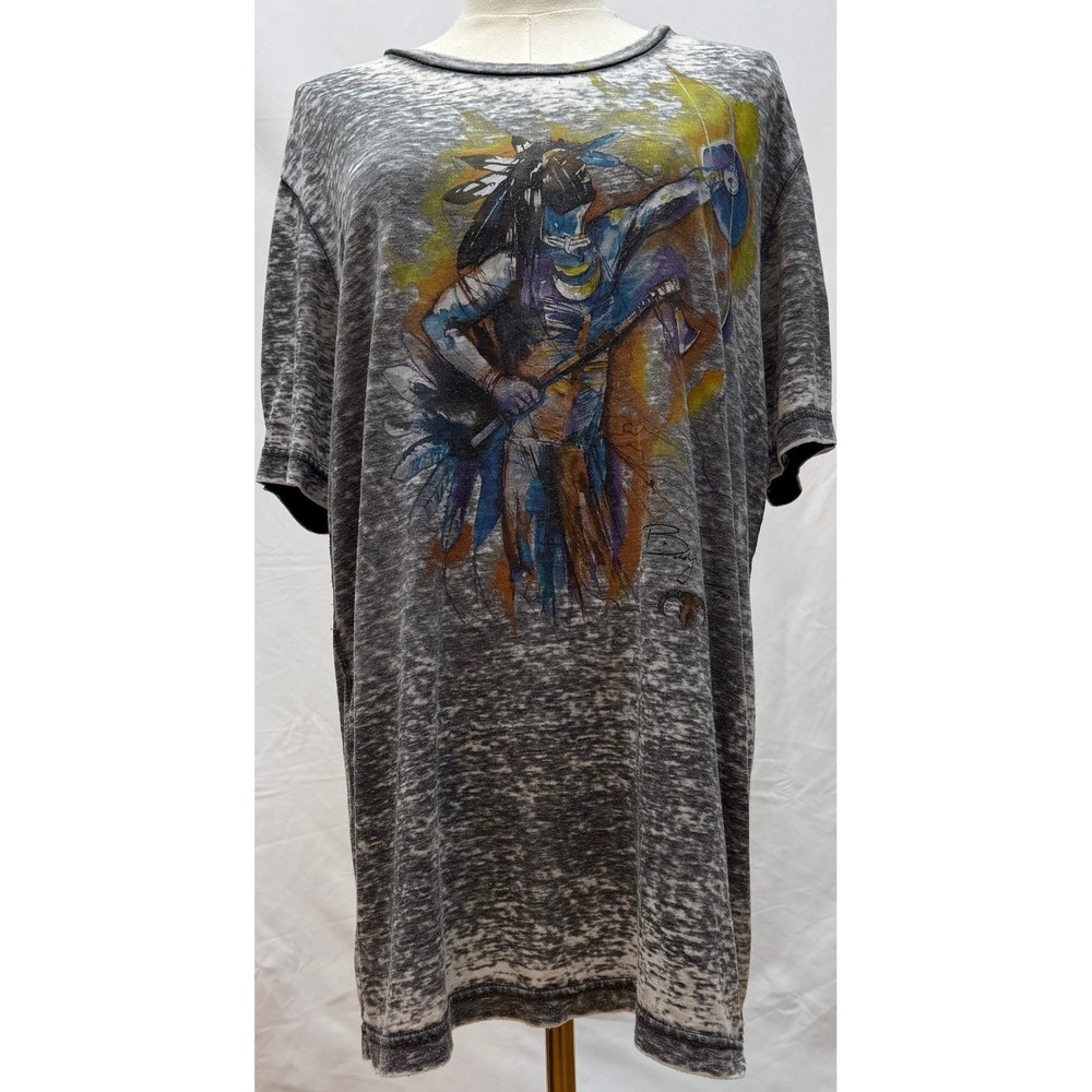Wrangler Bradley Hayes Western Graphic Tee Gray Burnout Shirt Size M Flawed